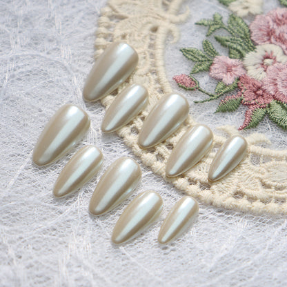 Clean Girl Aesthetic Almond Press - On Nails, Neutral Beige Glossy Fake Nails for Effortless Chic Look