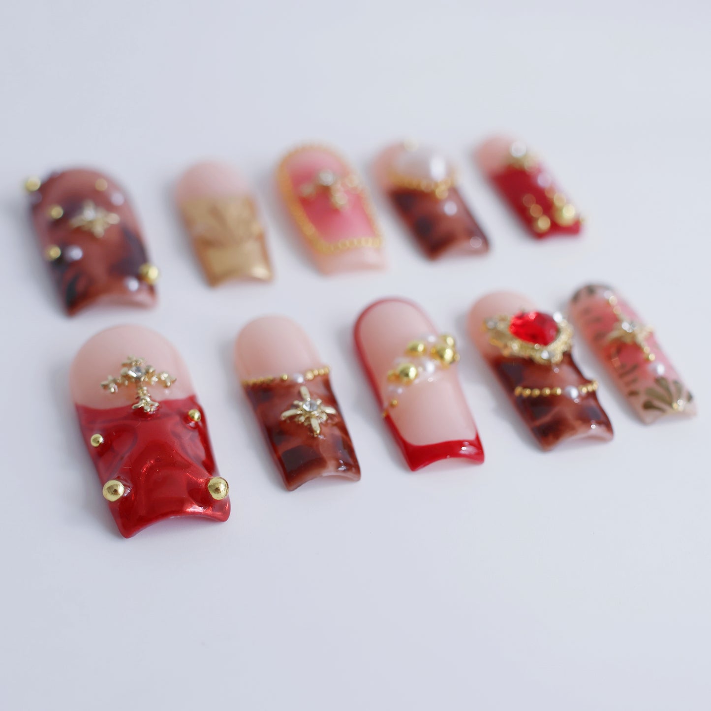 Gothic Royal Cross 3D Press-On Nails – Handmade Luxury Nail Set