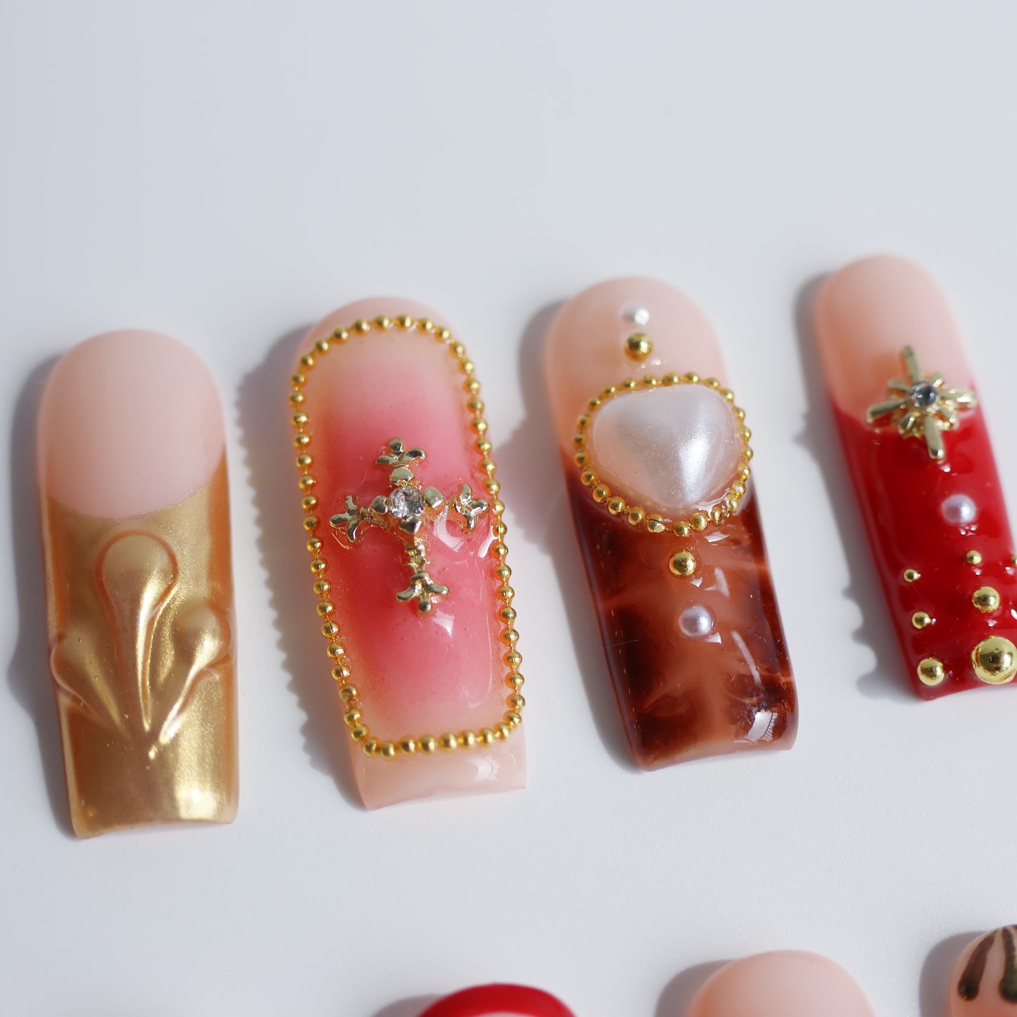 Gothic Royal Cross 3D Press-On Nails – Handmade Luxury Nail Set