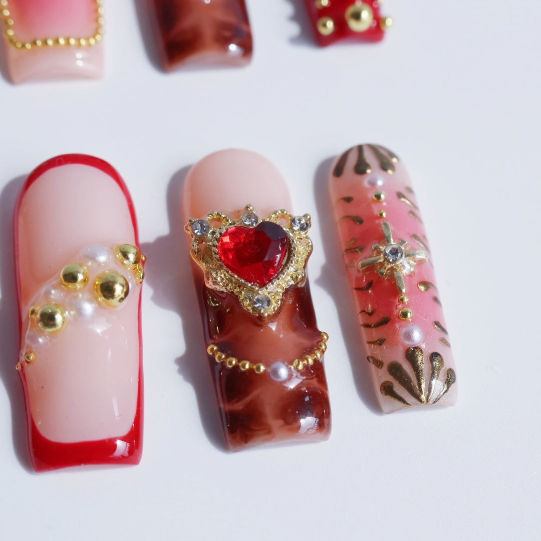 Gothic Royal Cross 3D Press-On Nails – Handmade Luxury Nail Set