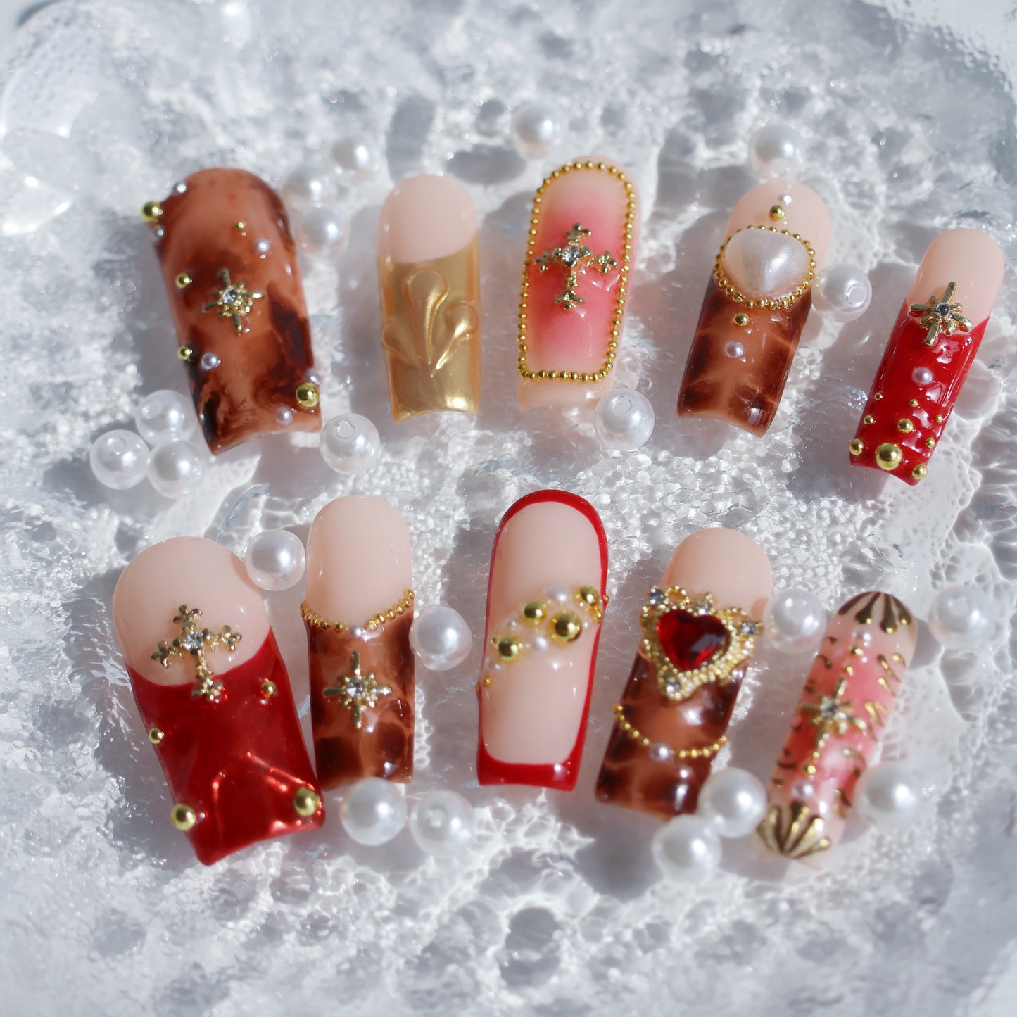 Gothic Royal Cross 3D Press-On Nails – Handmade Luxury Nail Set