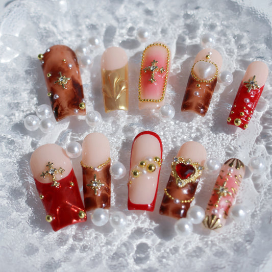 Uñas postizas 3D con diseño de cruz real gótica: set de uñas de lujo hecho a mano