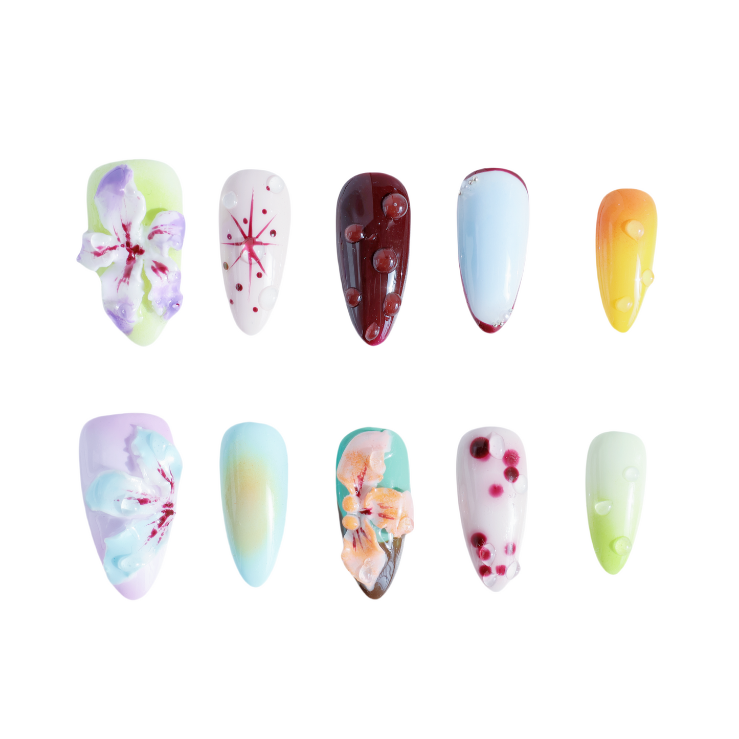 Blooming Garden Press-On Nails – 3D Floral & Color Blend