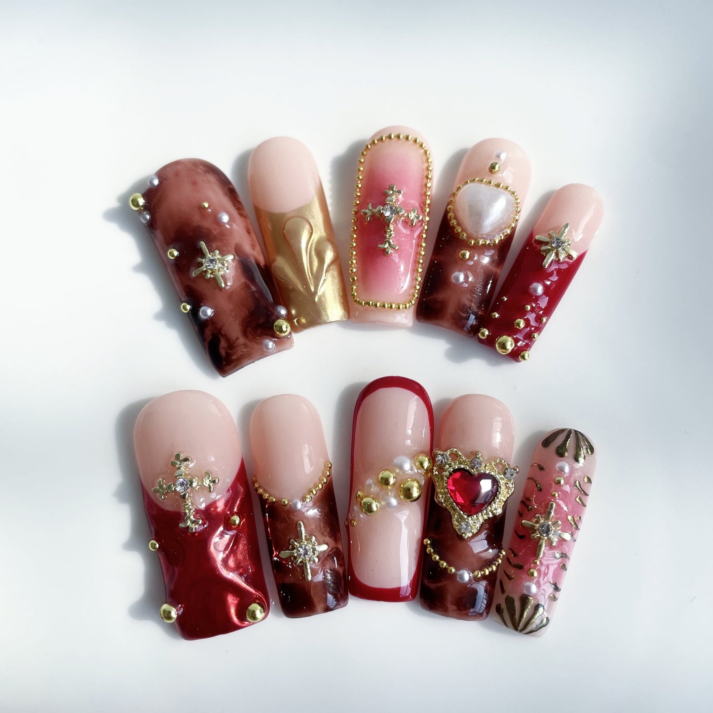Gothic Royal Cross 3D Press-On Nails – Handmade Luxury Nail Set