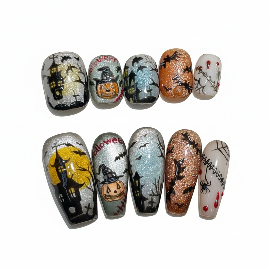 Halloween Spooky Season Press-On Nails: The Haunted House Set