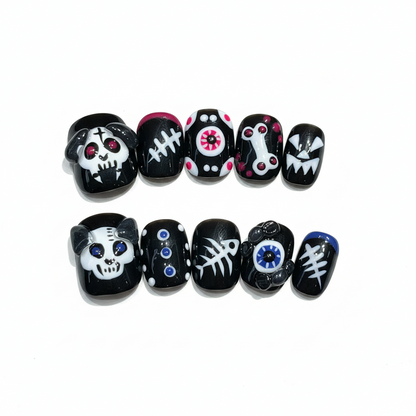 Halloween Creepy Doodle Press-On Nails: The Graveyard Gang Set