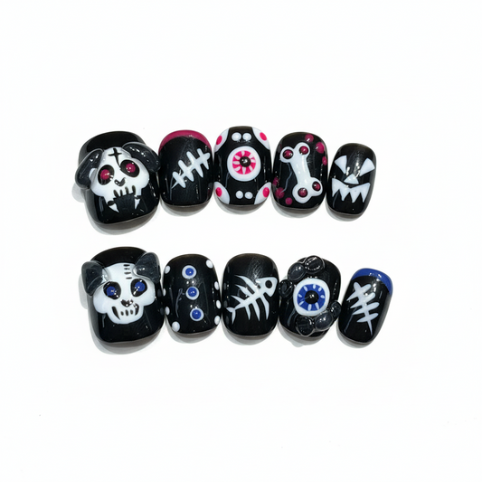 Halloween Creepy Doodle Press-On Nails: The Graveyard Gang Set