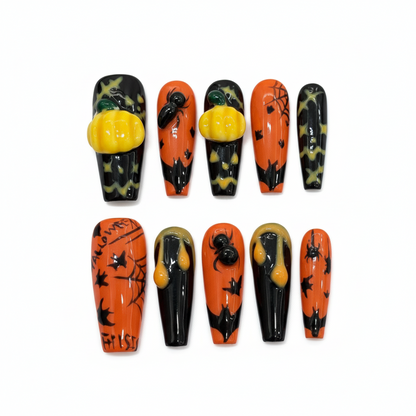 Halloween 3D Harvest Press-On Nails: The Pumpkin Patch Set