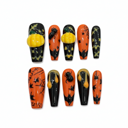 Halloween 3D Harvest Press-On Nails: The Pumpkin Patch Set