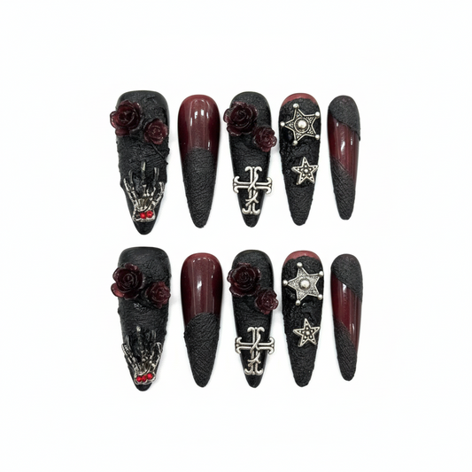 Halloween Dark Romance Press-On Nails: The Midnight Rose Set