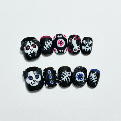 Halloween Creepy Doodle Press-On Nails: The Graveyard Gang Set