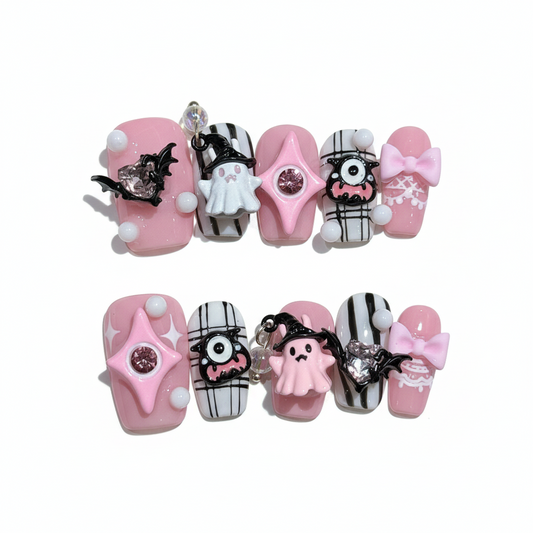 Halloween Pastel Goth Press-On Nails: The Spooky Sweetheart Set