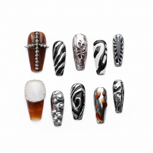 Halloween Artisan Abstract Press-On Nails: The Liquid Metal Collection