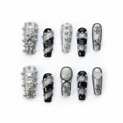 Halloween Gothic Punk Press-On Nails: The Rebel Charm Set