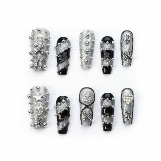 Halloween Gothic Punk Press-On Nails: The Rebel Charm Set