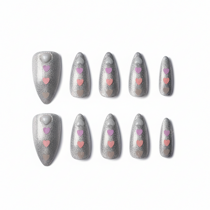 Halloween Glitter Heart Press-On Nails: The Starlight Sweetheart Set