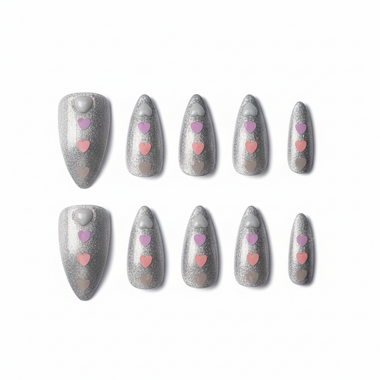 Halloween Glitter Heart Press-On Nails: The Starlight Sweetheart Set