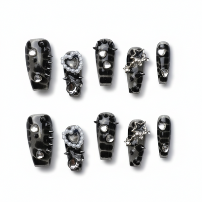 Halloween Bling & Black Press-On Nails: The Edgy Charm Set