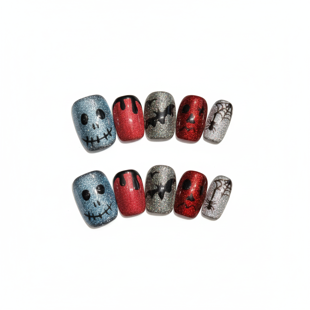 Halloween Spooky Faces Press-On Nails: The Glittery Ghouls Set