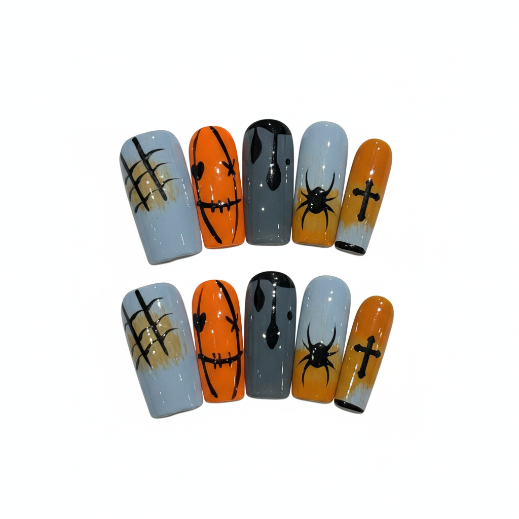 Halloween Pastel Spooks Press-On Nails: The Ghostly Jack-O'-Lantern Set