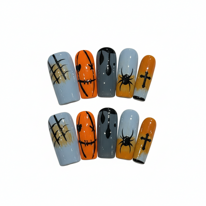 Halloween Pastel Spooks Press-On Nails: The Ghostly Jack-O'-Lantern Set