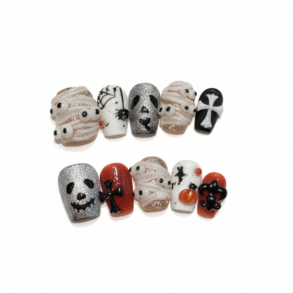 Halloween Cozy Spooks Press-On Nails: The Mummy's Mischief Set