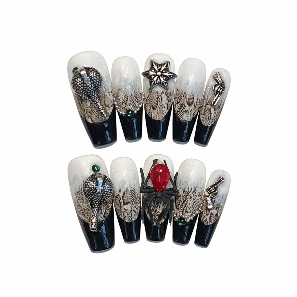 Halloween Gothic Spider Press-On Nails: The Midnight Manor Set