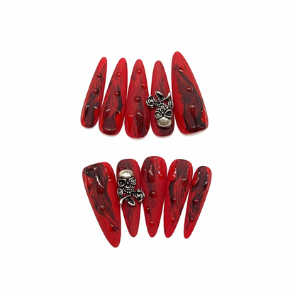 Halloween Gothic Skull Press-On Nails: The Crimson Web Set