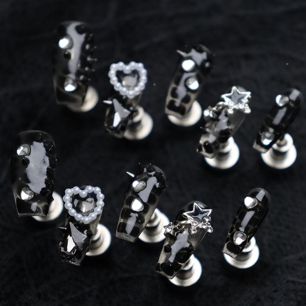 Halloween Bling & Black Press-On Nails: The Edgy Charm Set