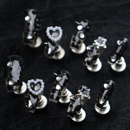 Halloween Bling & Black Press-On Nails: The Edgy Charm Set