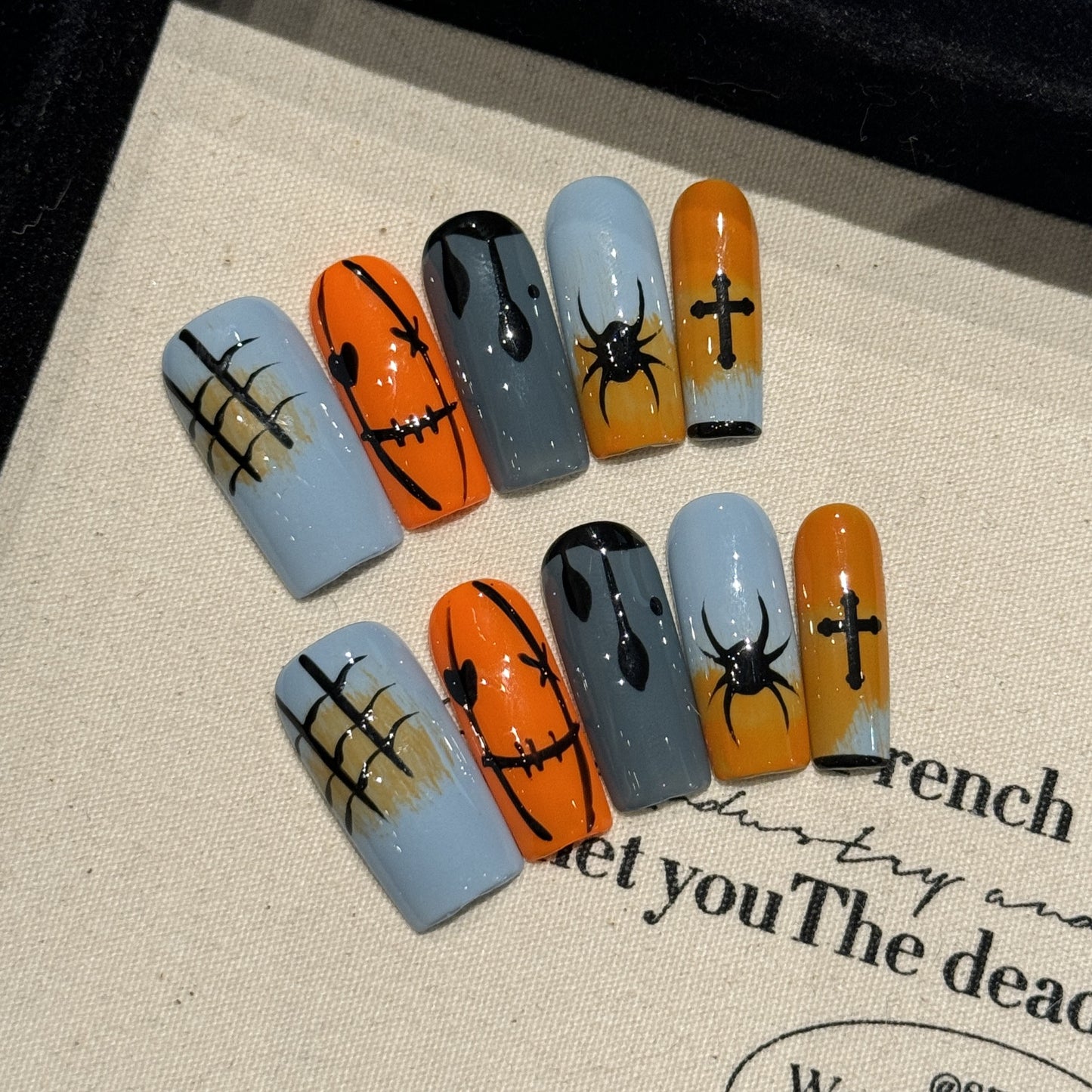 Halloween Pastel Spooks Press-On Nails: The Ghostly Jack-O'-Lantern Set