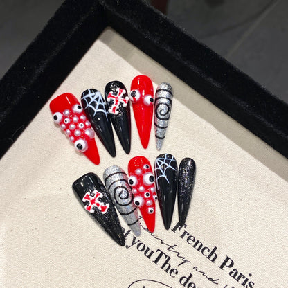 Halloween Eyeball Frenzy Press-On Nails: The Chaos Goth Set