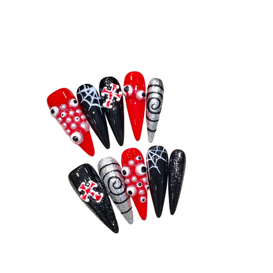 Halloween Eyeball Frenzy Press-On Nails: The Chaos Goth Set