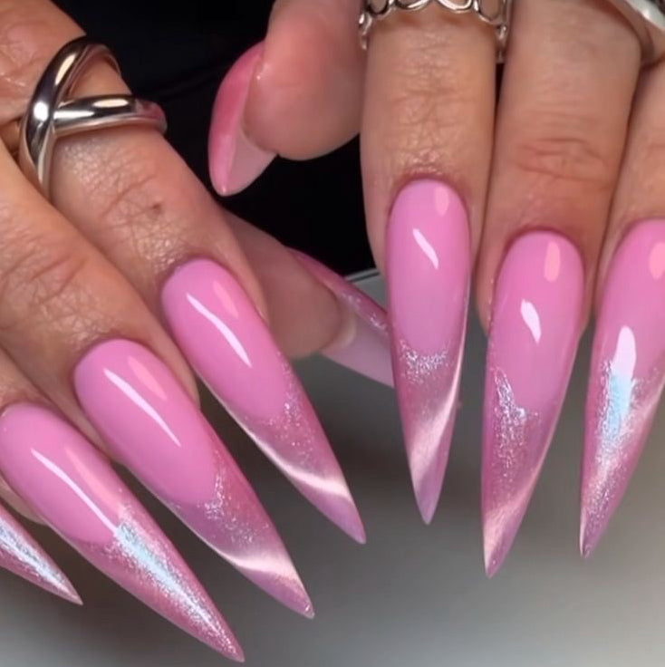 Stiletto Iridescent Multicolor Press-On Nails – Gold Drip & Foil Accents | Handmade Luxury Nail Art