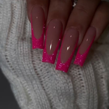 Glamorous Hot Pink Glitter - Tipped Square Nails