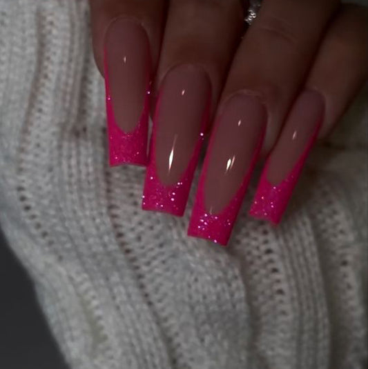 Glamorous Hot Pink Glitter - Tipped Square Nails