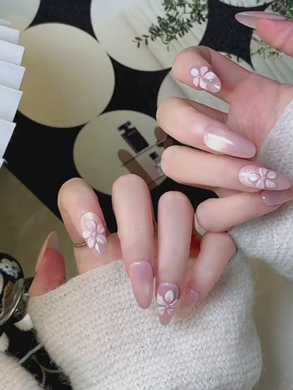Clean Girl Glazed Pink Press-On Nails: The Floral Ombre Set