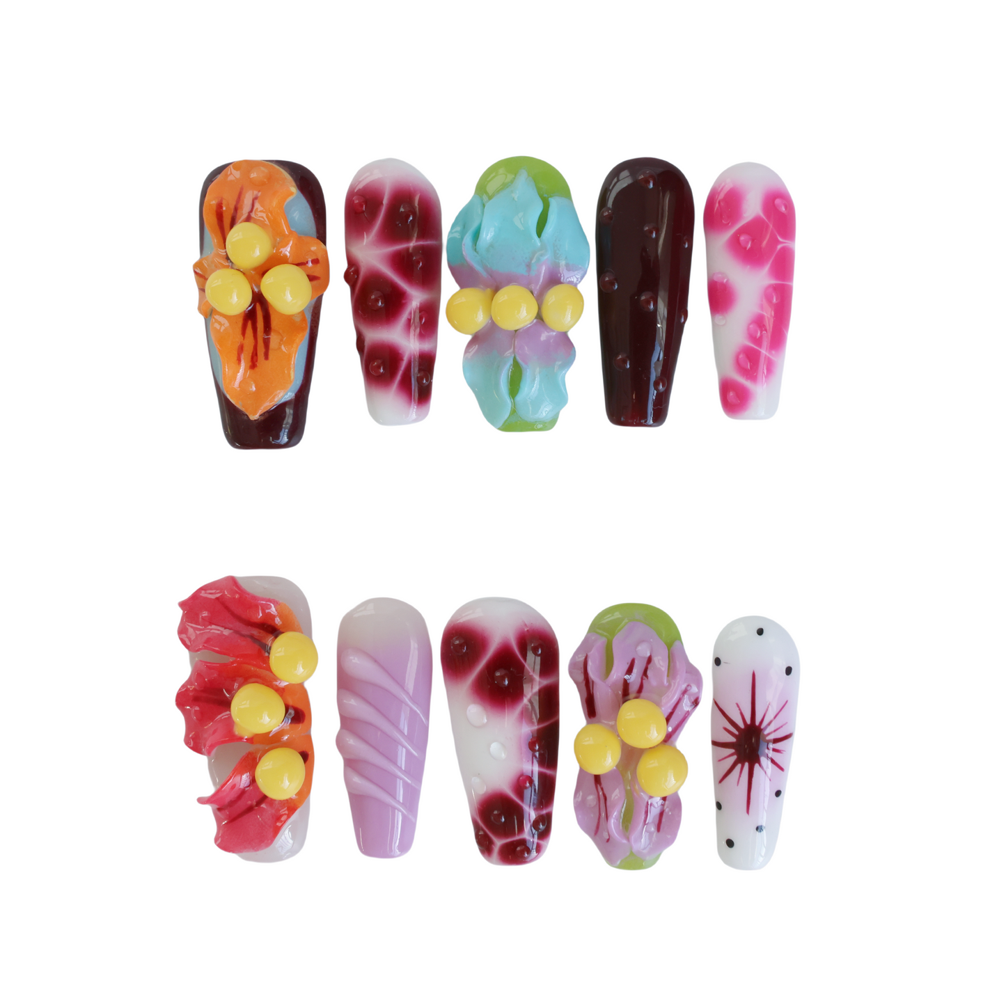 Candy Pop Dream Press-On Nails – 3D Fruit Beads & Gradient Design