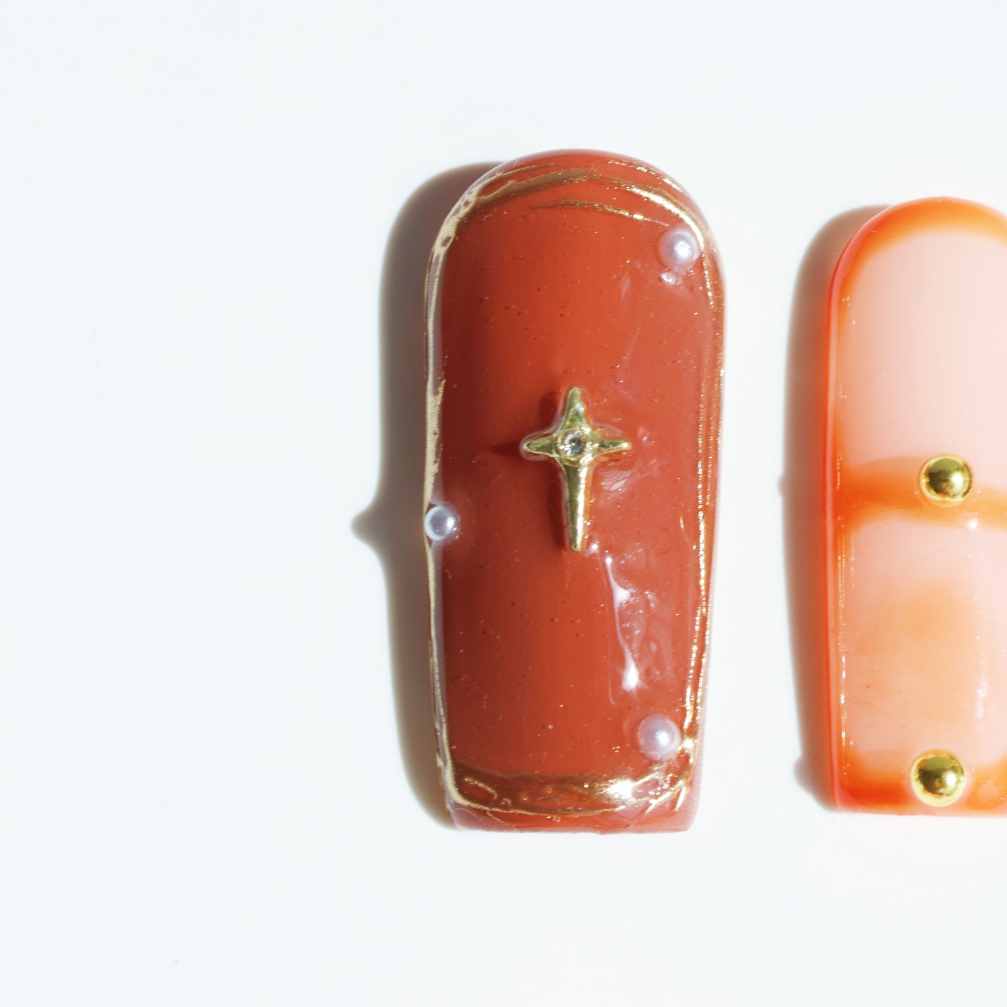 Rustic Bloom Press-On Nails – Earthy Brown & White Floral Accents