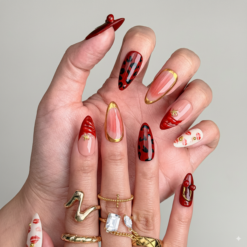 Cherry Kiss Leopard Glam Press-On Nails