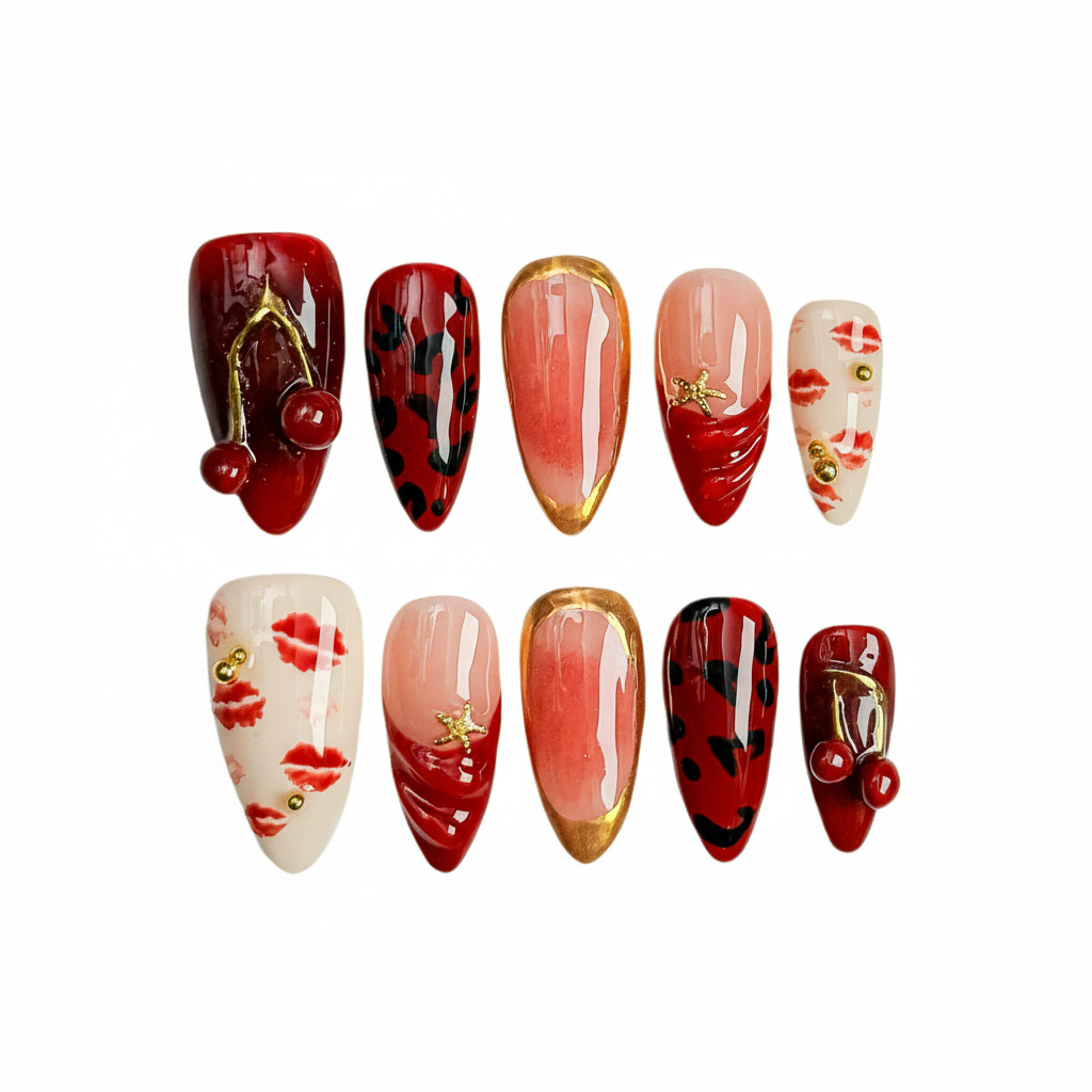 Cherry Kiss Leopard Glam Press-On Nails