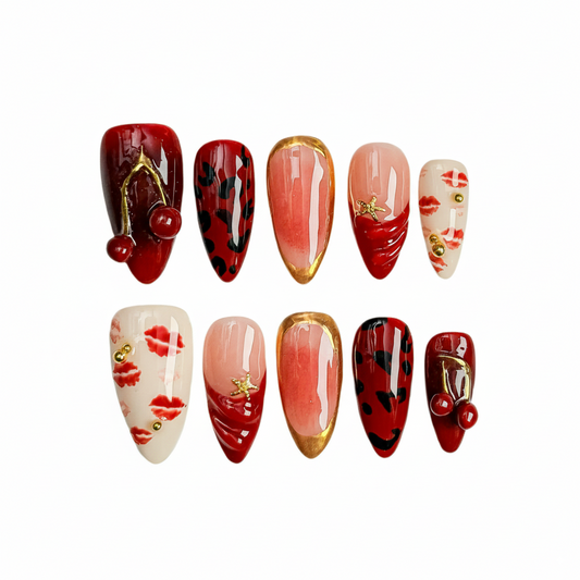 Cherry Kiss Leopard Glam Press-On Nails