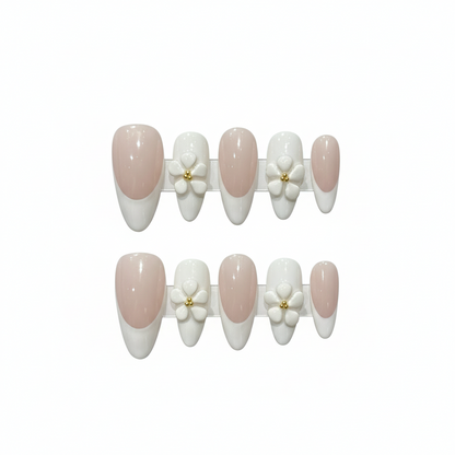 Clean Girl Nude French Press-On Nails: The 3D Floral Set