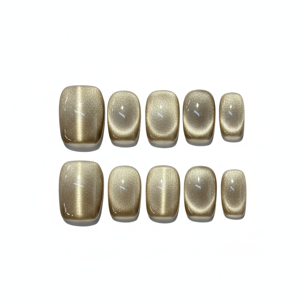 Clean Girl Golden Cat's Eye Press-On Nails: The Velvet Shimmer Set