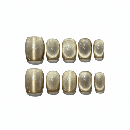 Clean Girl Golden Cat's Eye Press-On Nails: The Velvet Shimmer Set
