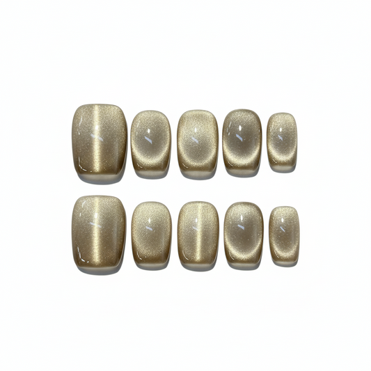 Clean Girl Golden Cat's Eye Press-On Nails: The Velvet Shimmer Set
