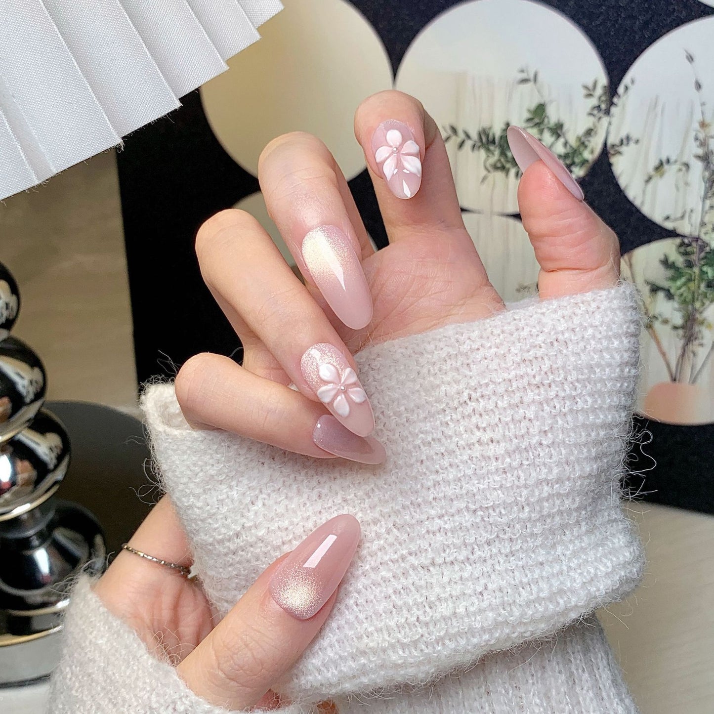 Clean Girl Glazed Pink Press-On Nails: The Floral Ombre Set