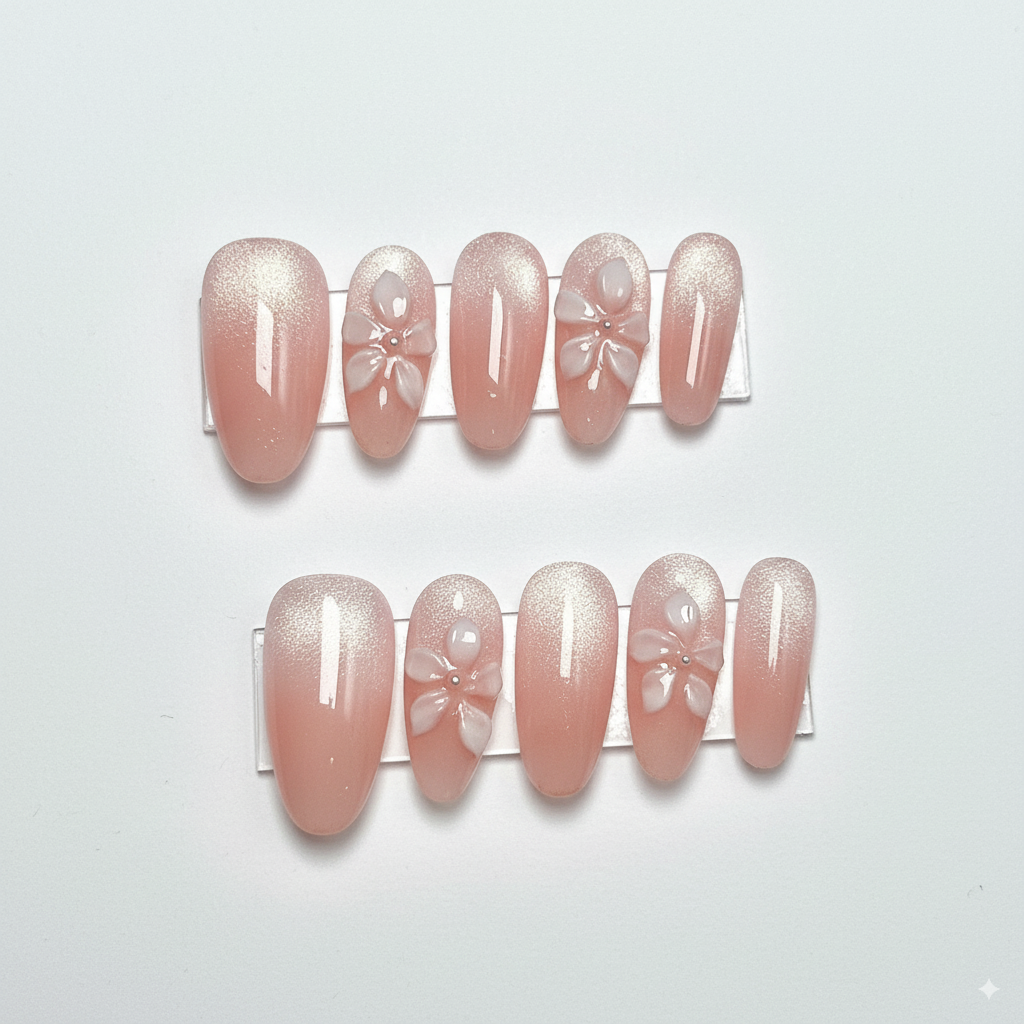 Clean Girl Glazed Pink Press-On Nails: The Floral Ombre Set
