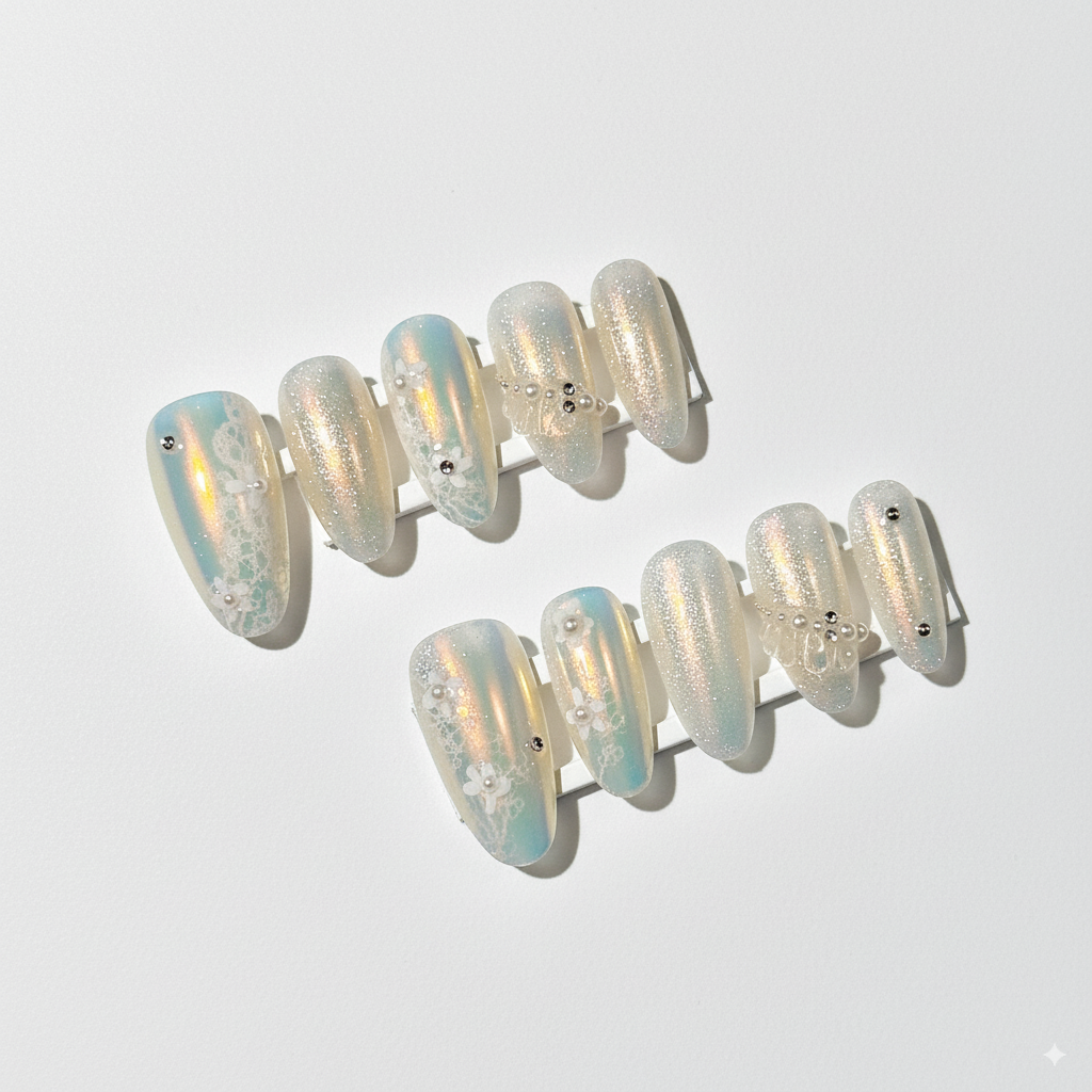 Clean Girl Iridescent Glazed Press-On Nails: The Ethereal Floral Set