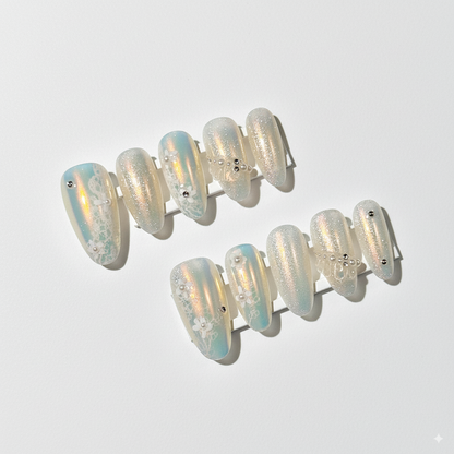 Clean Girl Iridescent Glazed Press-On Nails: The Ethereal Floral Set